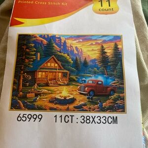Scenic Cabin Cross Stitch Kit with Red Truck